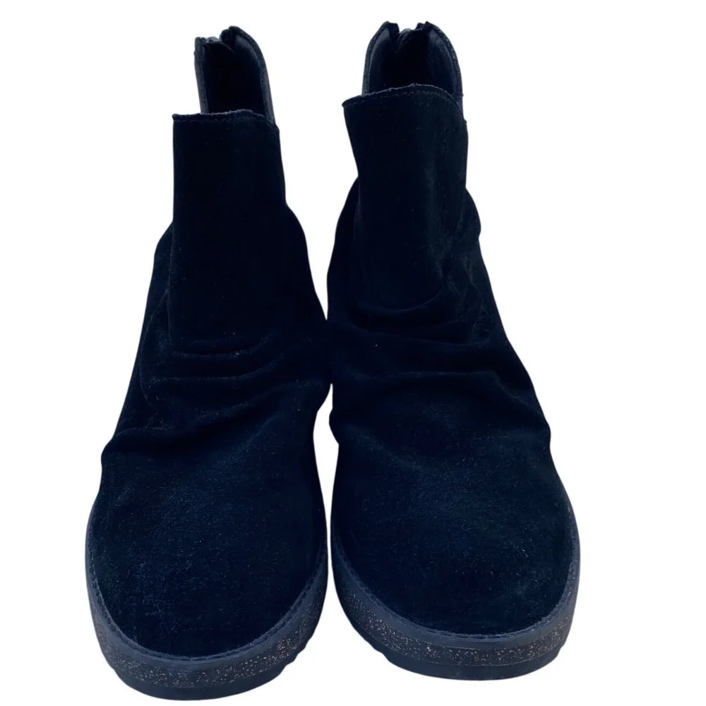 Aetrex Kara Black Suede Leather Wedge Ankle Boots WB100‎ Womens 9.5 EU 40